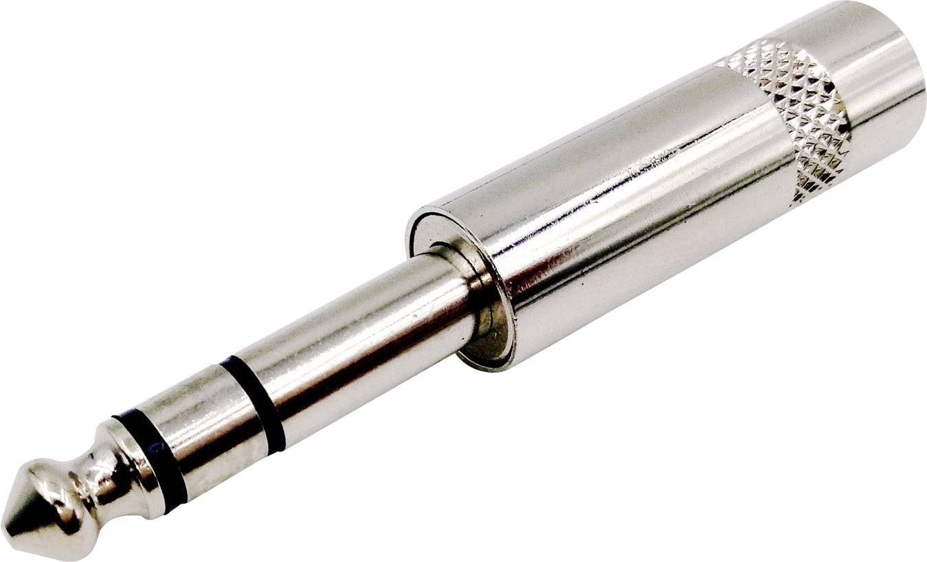 Silver 6.35 mm jack plug with a knurled grip, commonly used for headphone or audio connections.