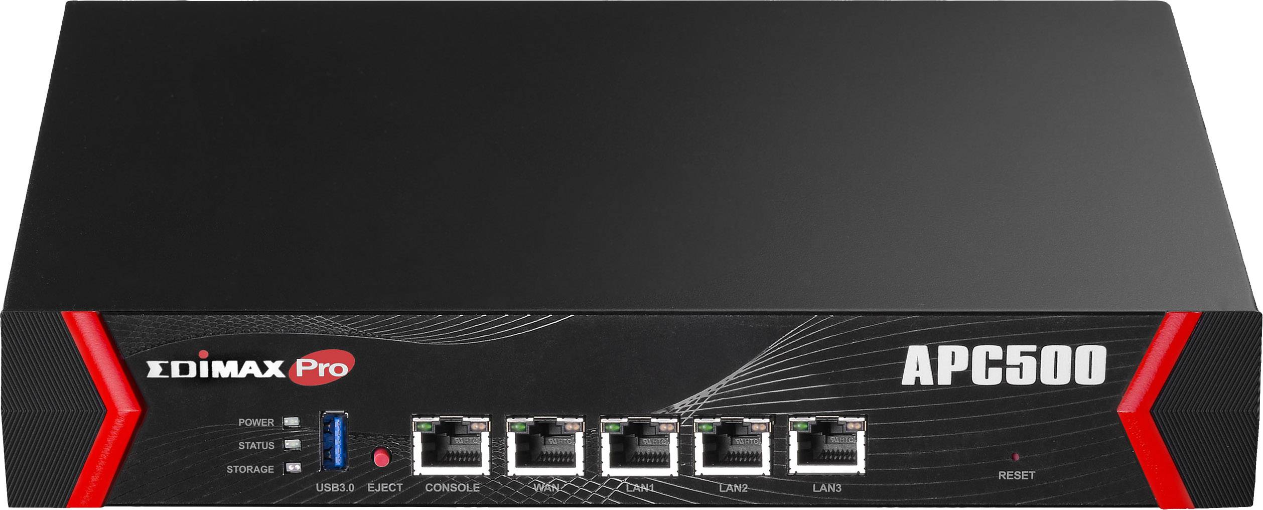 'Edimax Pro APC500' Network Controller in front view with six Ethernet ports and LED indicators, suitable for businesses.