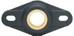 A black storage housing with two side mounting apertures and a central opening for a shaft.