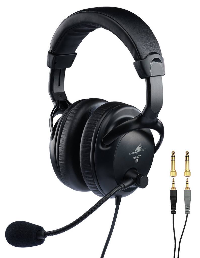 Black over-ear headphones with integrated microphone and detachable audio connections. Suitable for professional audio editing.