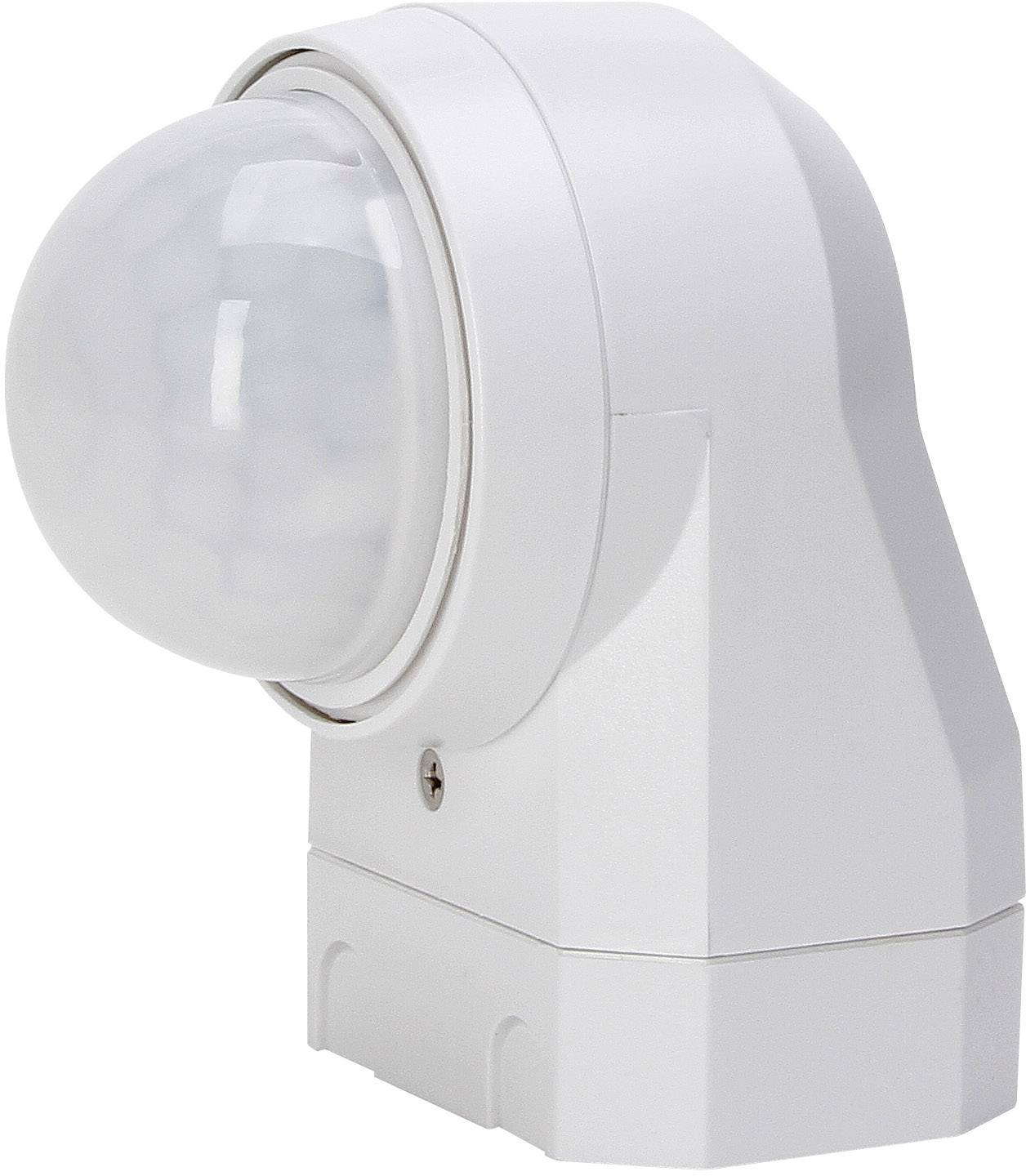 A white motion sensor with a round dome, suitable for wall mounting, designed for automatic movement detection.