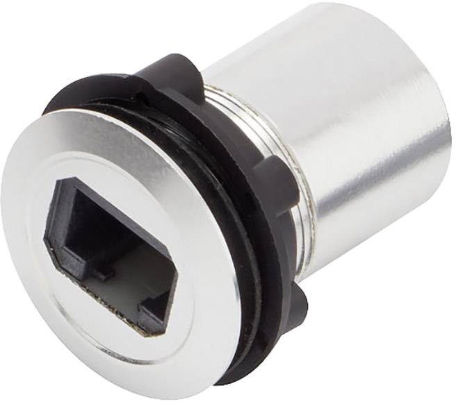 Round, silver lock cylinder with a rectangular key entrance.