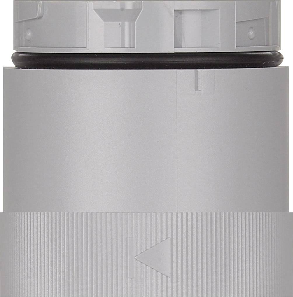 Grey cylindrical object with a ribbed surface at the bottom and a black ring in the middle, possibly a technical component.