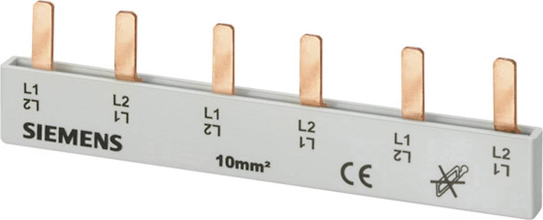 Siemens common busbar, 10 mm², with five copper connections for electrical installations, labelled L1 and L2.