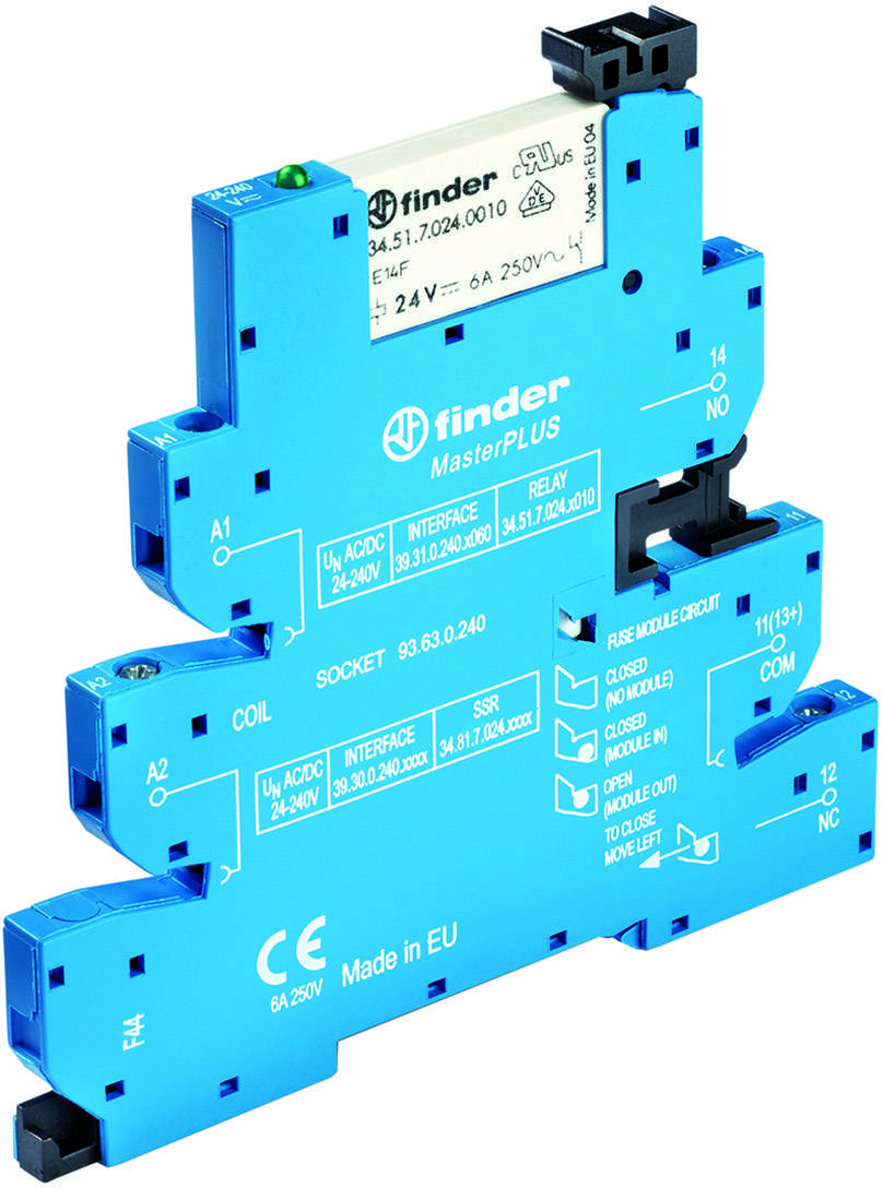 Finder 39.31.0.240.0060 - MasterPLUS Electromechanical Relay Interface Module, EMR, N/A 250V AC 6A