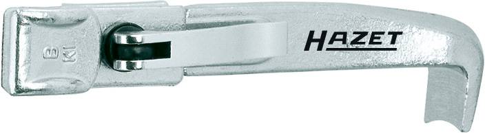 Silver hook with 'HAZET' printed on it, industrial tool, side view showing lever mechanism.