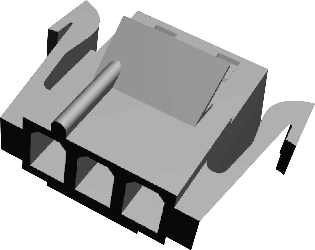 A grey, triangular mechanical component with three vertical apertures and two side clips.