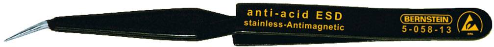 Black tweezers with yellow inscription 'anti-acid ESD', 'stainless', 'antimagnetic', and 'BRANDINSID'. Tip pointing to the left.