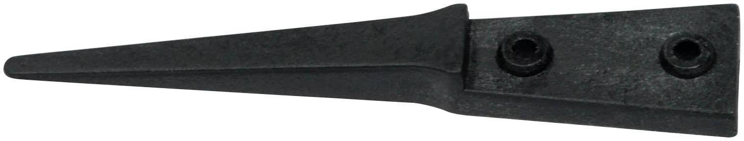 Metal door handle in arrow shape with two mounting holes, in dark colour.