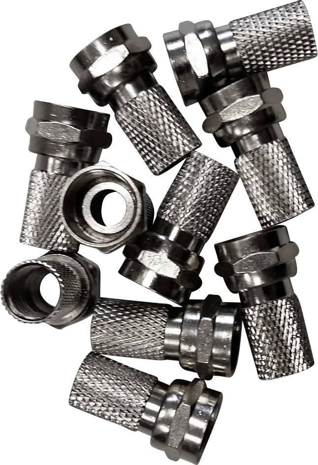 Several metal F-connectors for coaxial cable, evenly distributed.