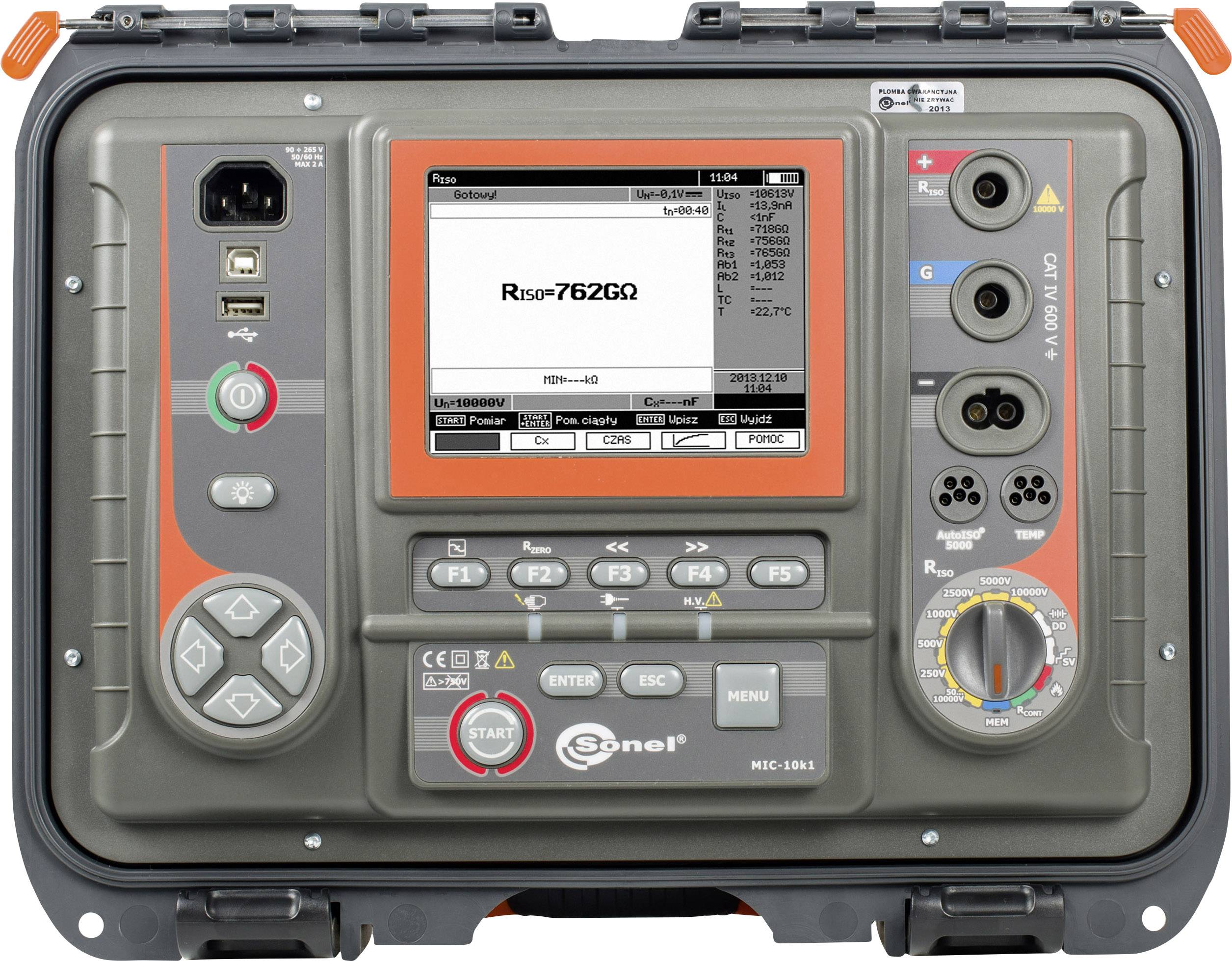 Sonel MIC-10k1 Insulation tester Calibrated to (ISO standards) 50 V, 100 V, 250 V, 500 V, 1000 V, 2500 V, 5000 V, 10000 V 40 TΩ