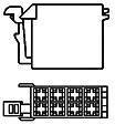 'Flat ribbon cable connector diagram' shows the top and side cross-section of a connector with multiple connection points and a locking tab located in the top left corner.