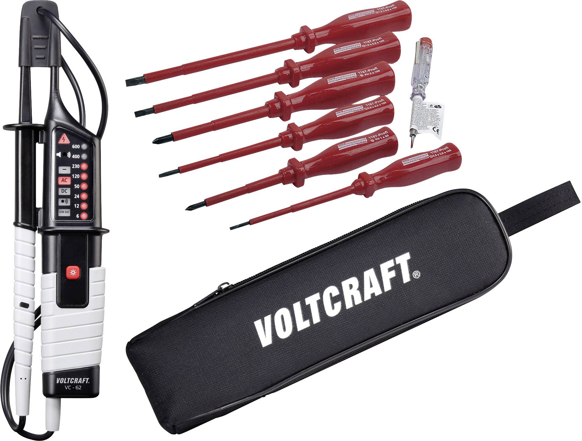 VOLTCRAFT VC 63 Two-pole voltage tester CAT III 1000 V, CAT IV 600 V LED, LCD, Acoustic