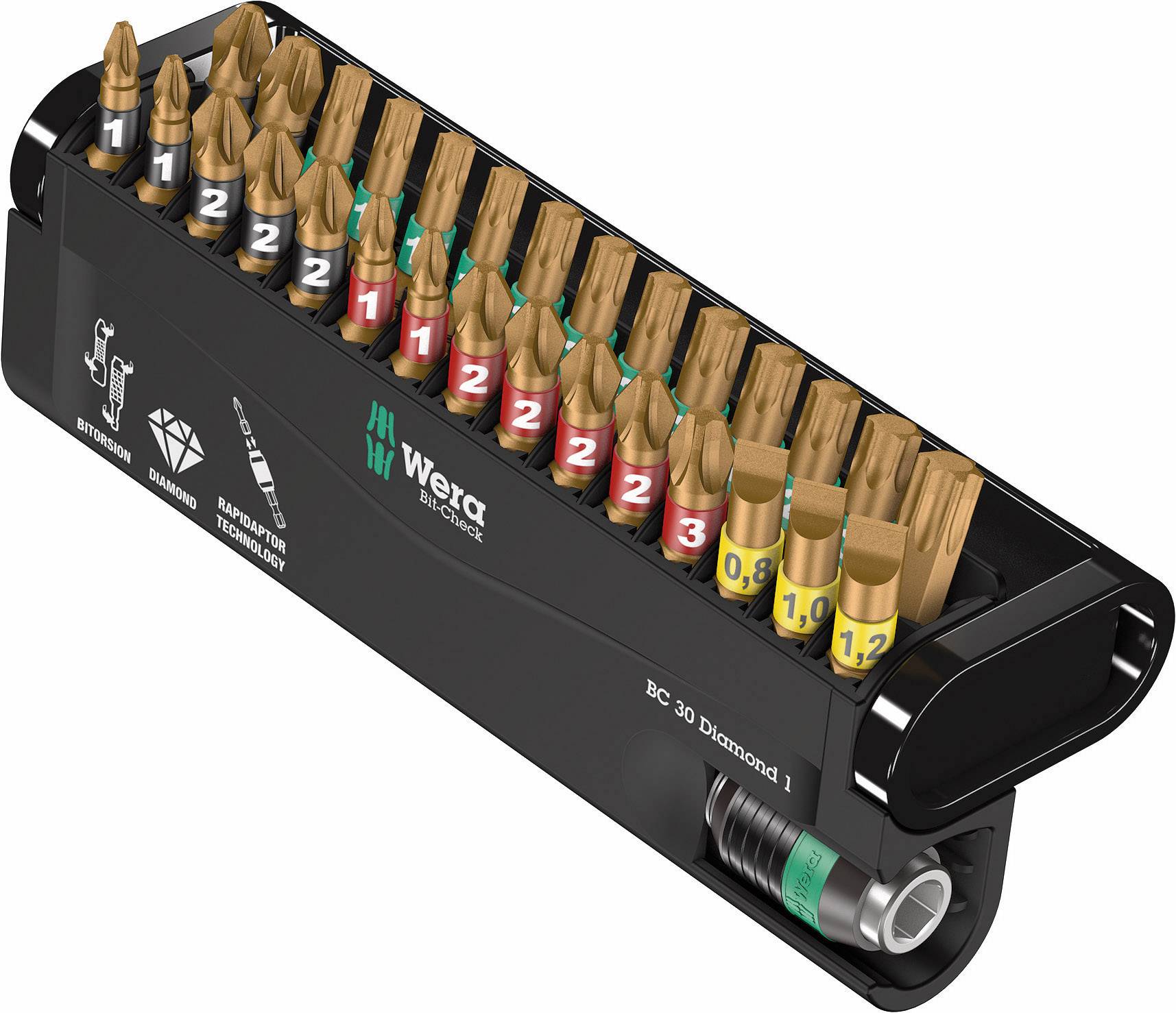 Wera Bit Set in Case with Various Diamond Bits and Holder, Suitable for Precise Screwdriving.