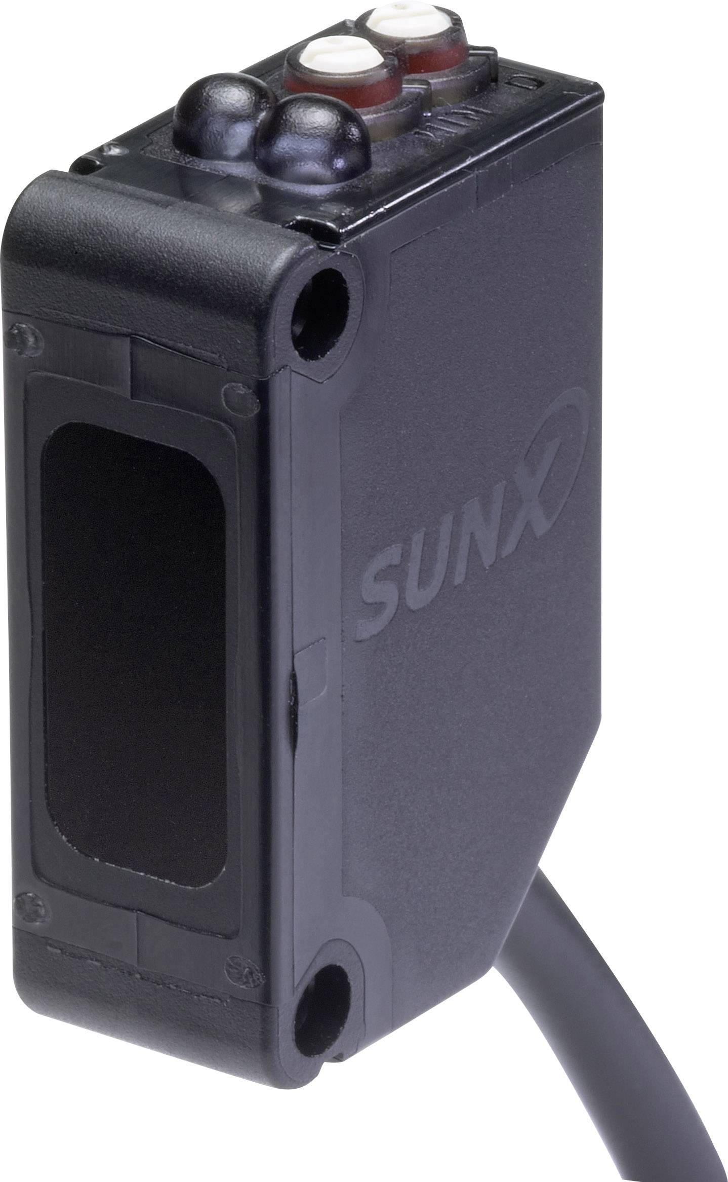 A black rectangular sensor with a cable featuring the 'SUNX' logo. The sensor has two visible buttons on top.