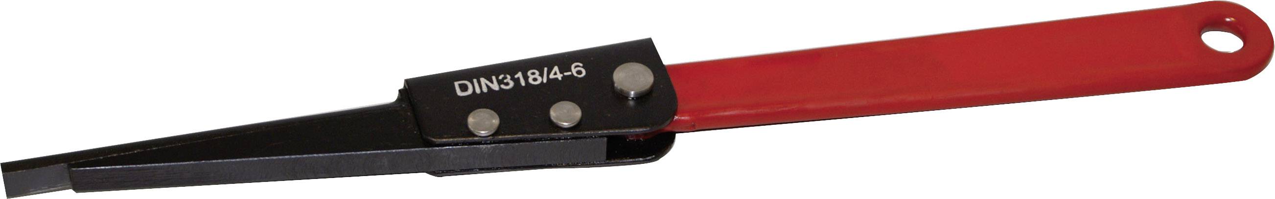 A red lever pliers with a black metal head, on which 'DIN 3184-8' is written. It is used for various gripping and cutting tasks.