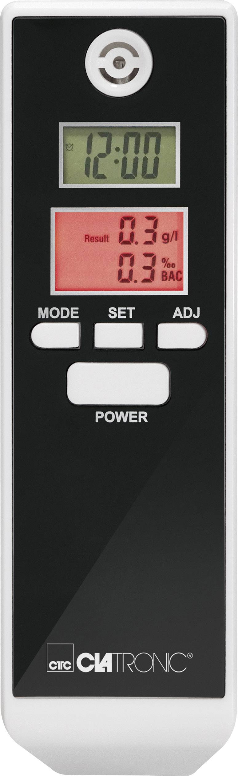 Clatronic AT 3605 Breathalyser White, Black 0.0 up to 1.9 ‰ Incl. display, Selectable SI units, Clock, Temperature display