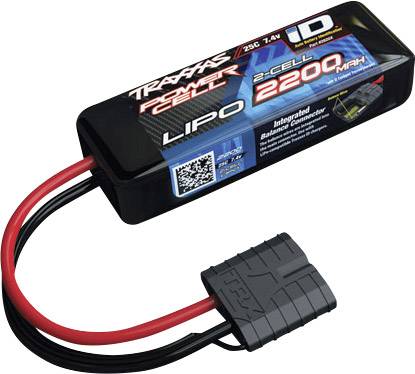 Traxxas LiPo battery with two cells, 2200 mAh, 7.4V, red-black cable, integrated balancer connector.