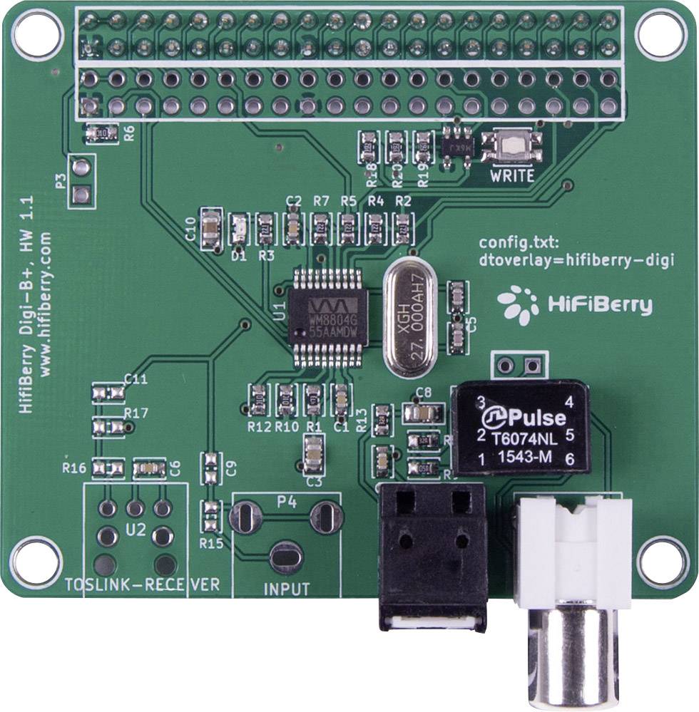 Raspberry Pi ® PCB sound card RB-hifi blackberry-DIGI + TR Raspberry Pi ® B+, Raspberry Pi ® 2 B, Raspberry Pi ® 3 B