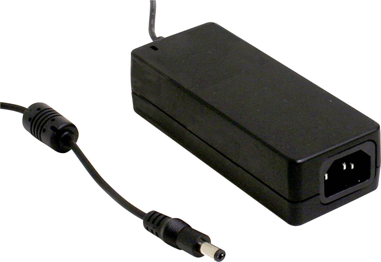 A black power supply for electronic devices with a detachable power cable and plug for electrical power.
