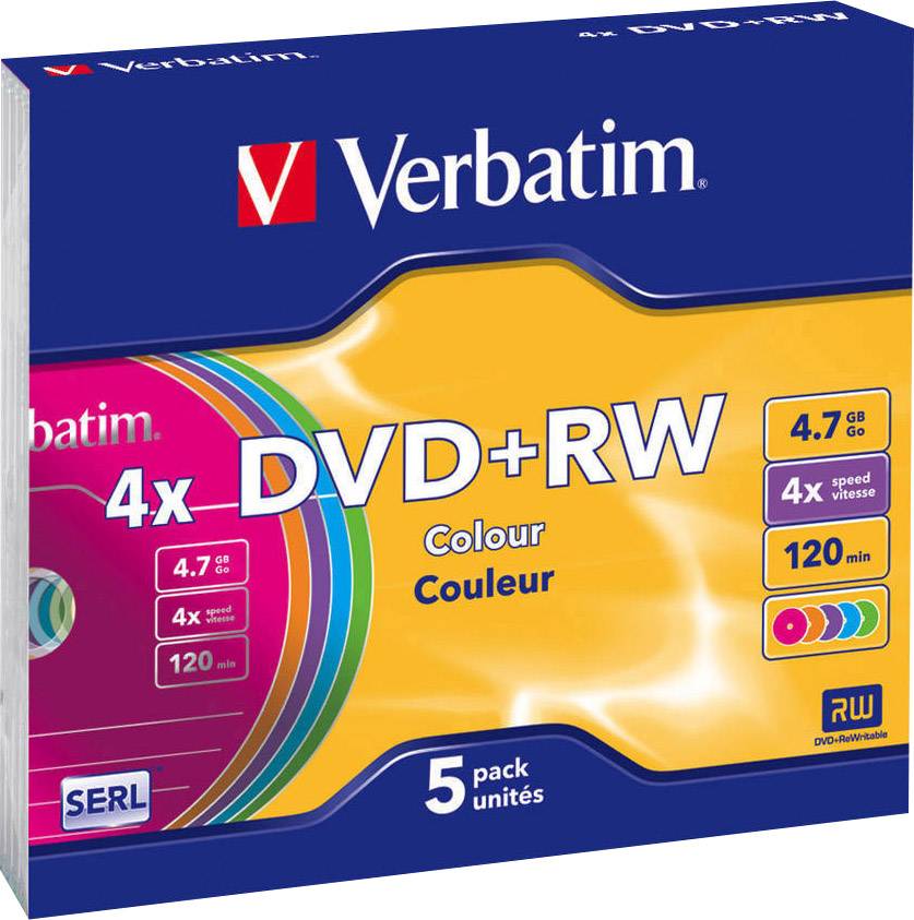 Verbatim 43297 Blank DVD+RW 4.7 GB 5 pc(s) Slim case Colour