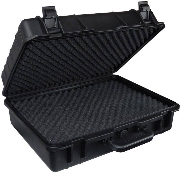Black, open hard-shell case with foam lining for secure storage of delicate items.
