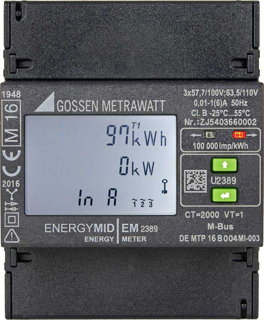 Gossen Metrawatt U2387-V022 U2387-V022 Electricity meter (3-phase) incl. converter jack Digital MID-approved: Yes 1 pc(s)