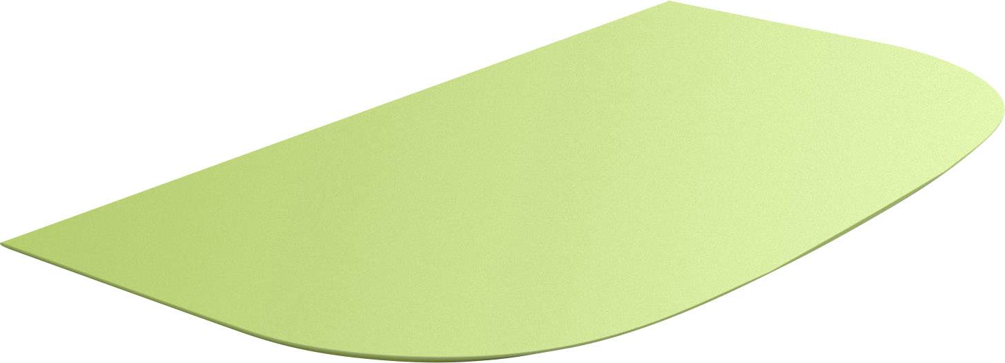 A rectangular, slightly curved green sheet of paper lies on a white surface.