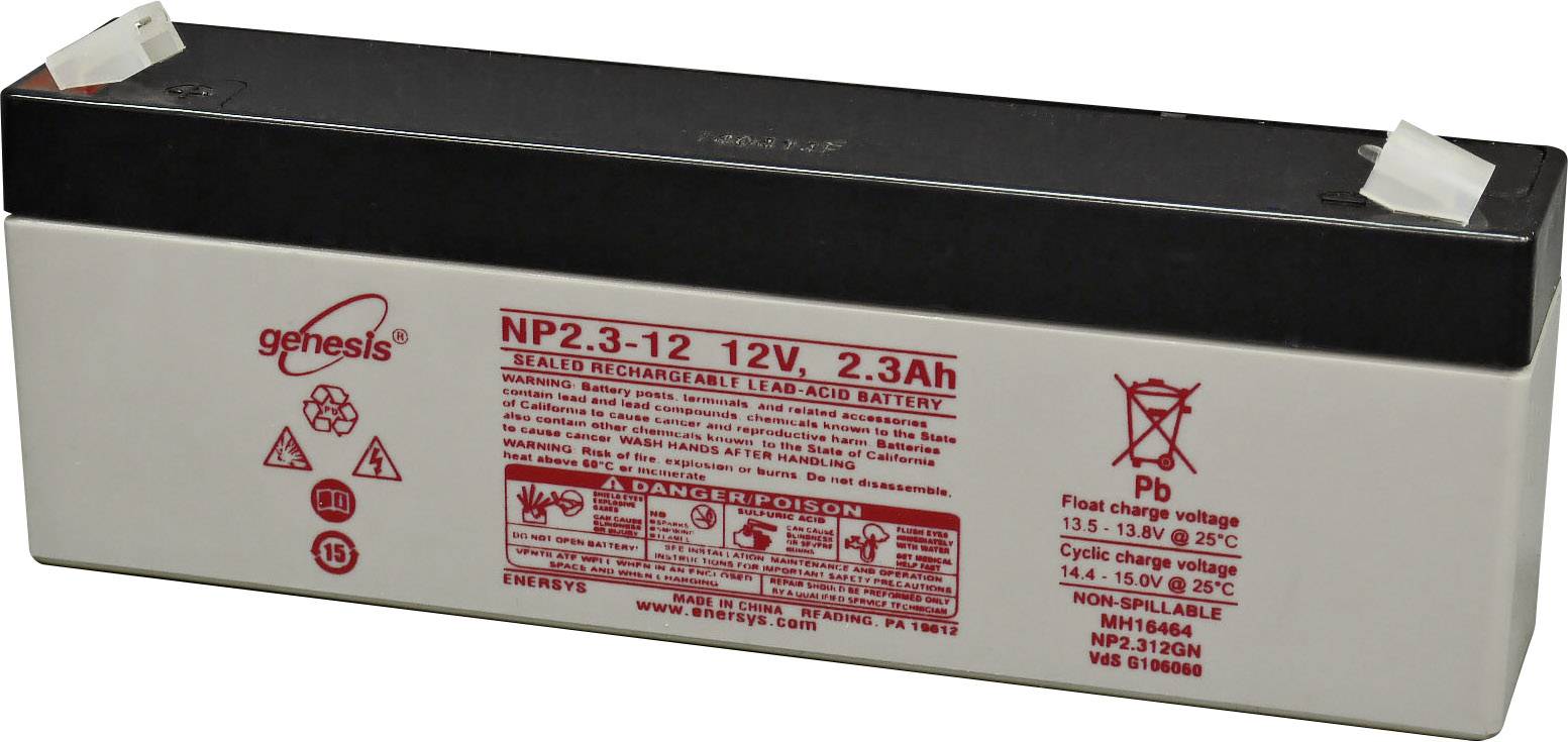 EnerSys NP 2.3-12 Genesis NP2.3-12 VRLA 12 V 2.3 Ah AGM (W x H x D) 178 x 67 x 35 mm 4.8 mm blade terminal Maintenance-free