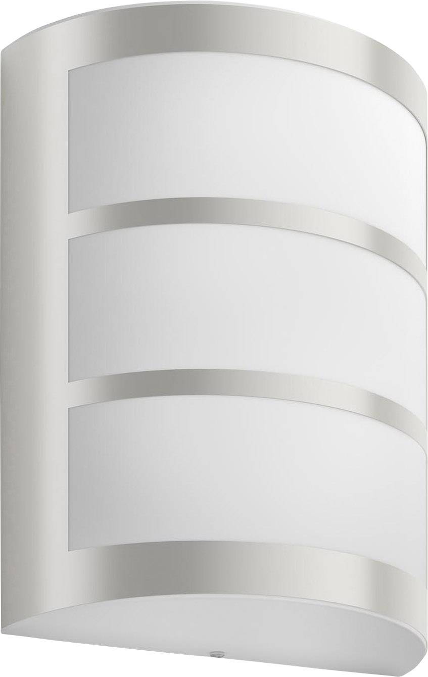 A contemporary wall light with a brushed metal surface and three stripes on a white background, suitable for interior spaces.