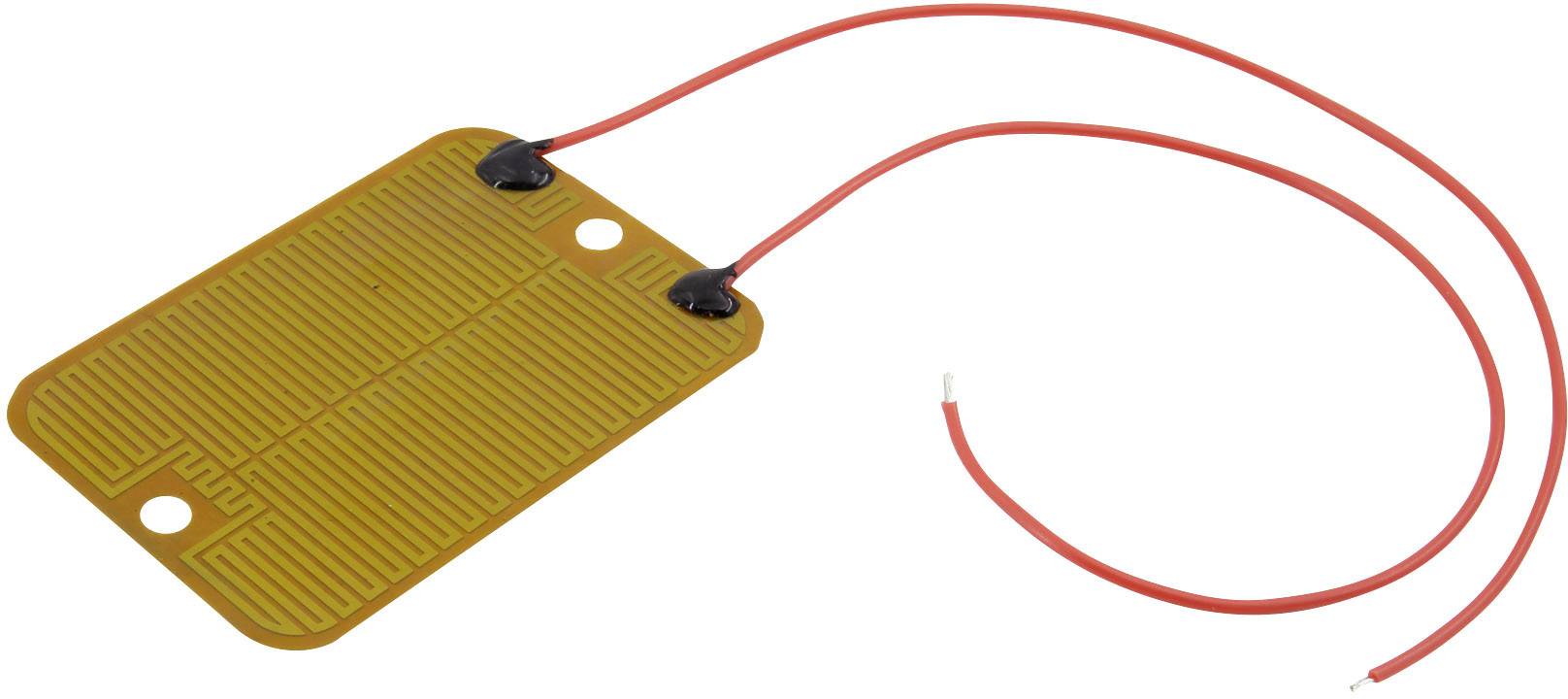 A rectangular, flexible heating film with red connection wires, often used for heating surfaces in electronic projects.