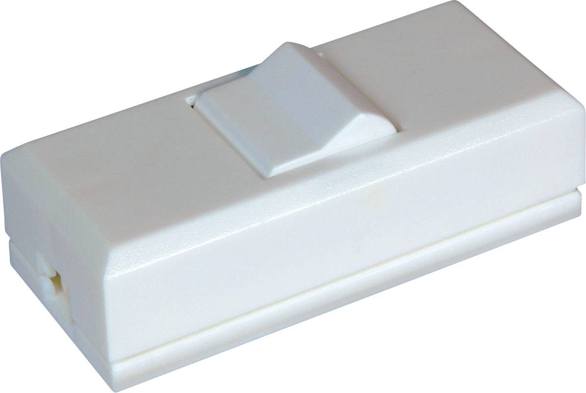 A white toggle switch mounted on a rectangular base, commonly used for controlling lighting or electrical appliances.