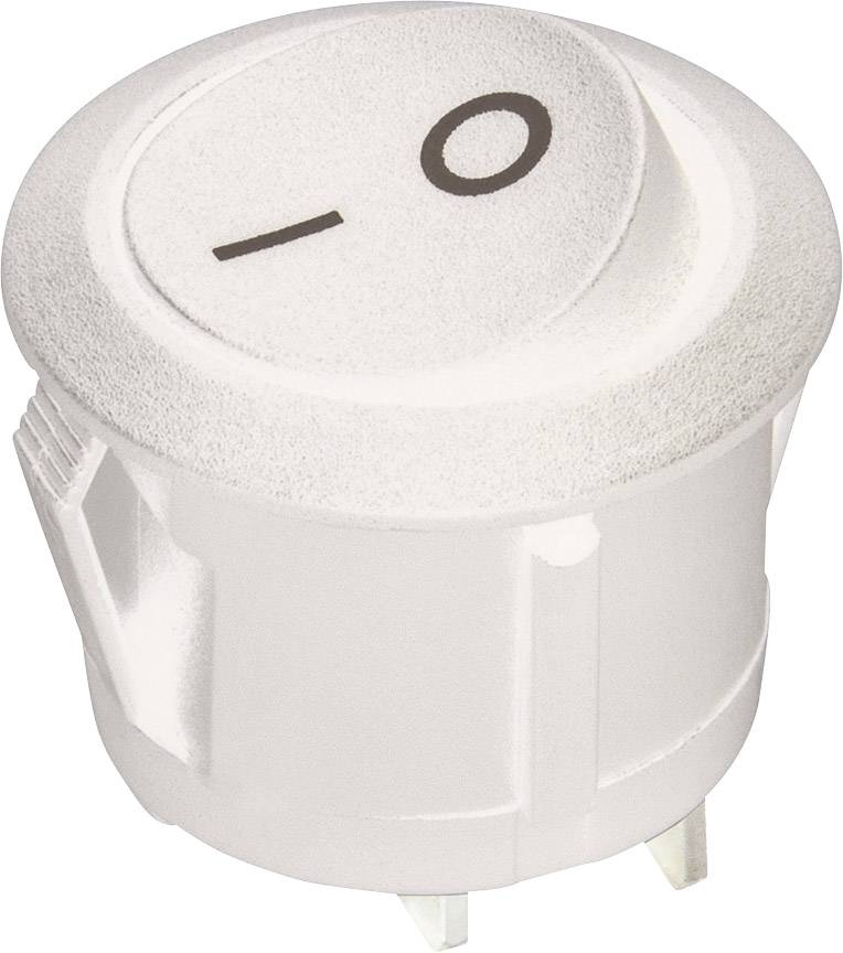 A white toggle switch with 'I' and 'O' symbols on the top surface. The switch has a cylindrical shape and three contacts at the bottom.