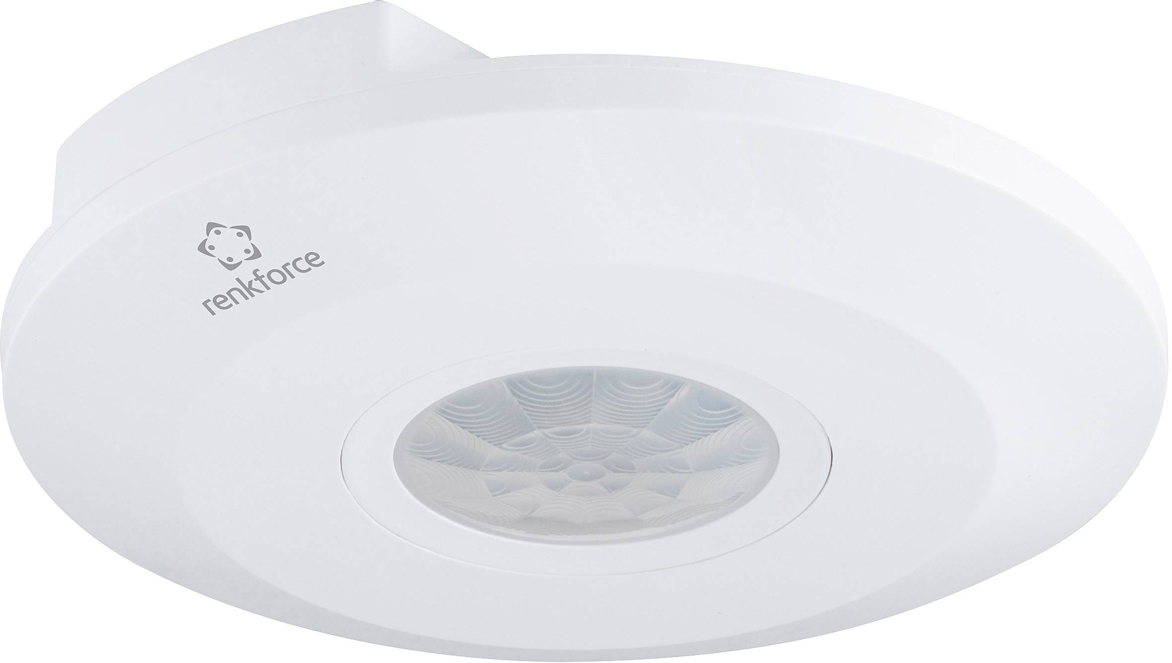 Ceiling-mounted white motion sensor by Renkforce for detecting movement within a room.