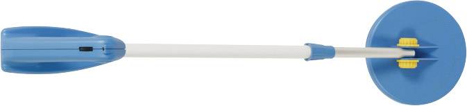 Handcrafted stirring rod with blue handle and rotating element. Used for evenly mixing liquids.