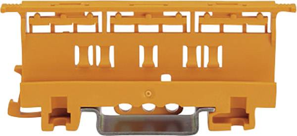 An orange-coloured component with multiple slots and openings, used for mounting in electrical junction boxes.