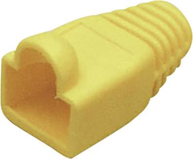 Yellow plastic cover for RJ-45 plugs, designed to protect and provide strain relief for network cables.