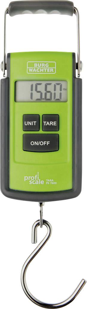 Digital hanging scale with hook, displaying weight '1560'. Brand name at the top, three control buttons below: Unit, Tare, On/Off.