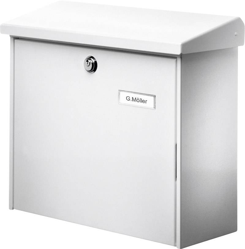 A white letterbox with a lock, with the name 'G. Möller' written on it.