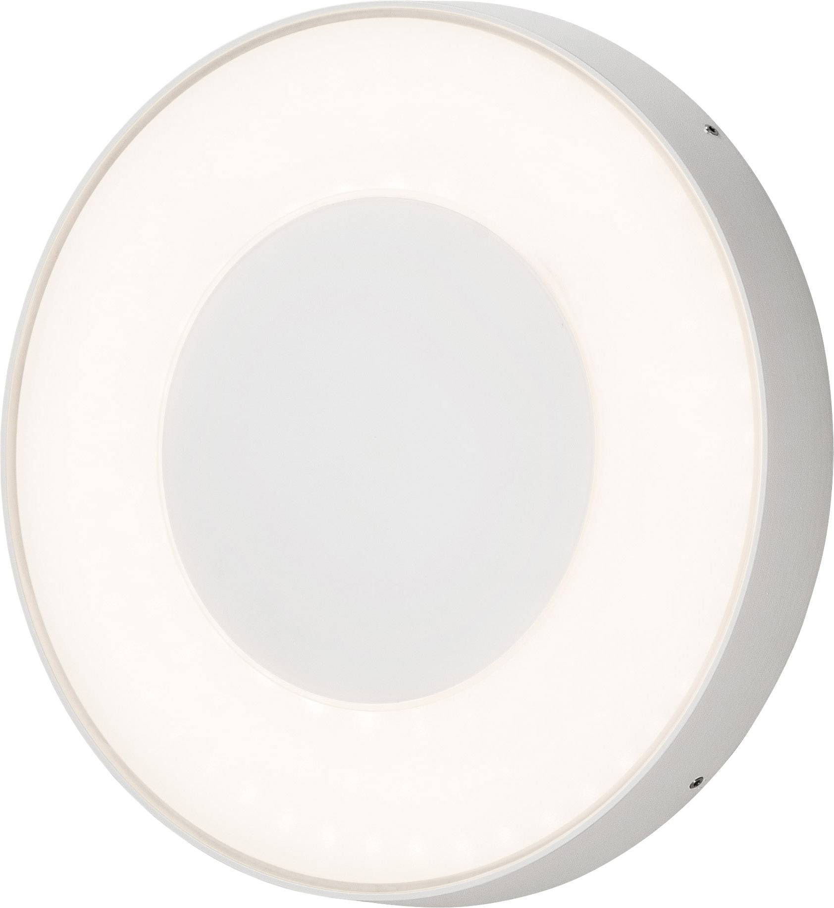 Round, modern ceiling light with a central, circular translucent panel. Ideal for uniform room illumination.