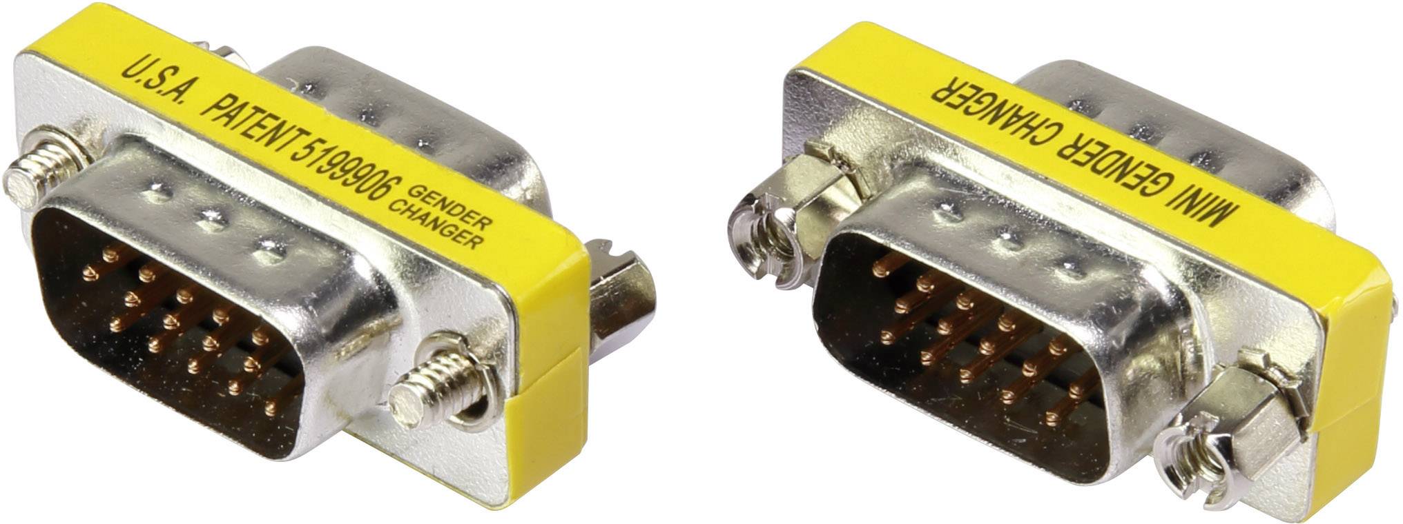 Two yellow VGA gender-changer adapters, one showing the plug, the other the socket. They enable the connection of different cable types.