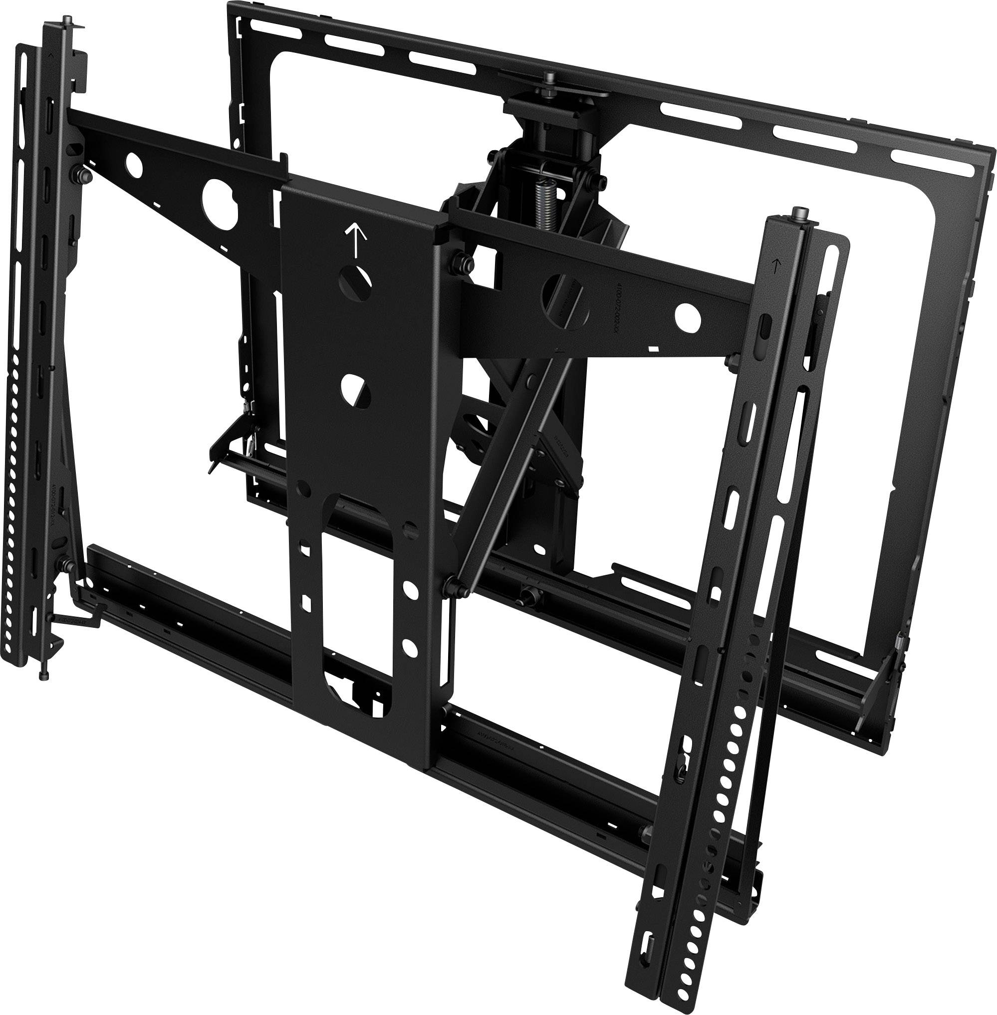Wall mount for television with tiltable and swivelling design, robust metal frame and adjustable arms for flexible positioning.
