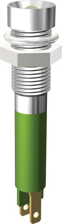 Metal switch with green casing, round head and threaded screw. Suitable for electronic devices to activate functions.