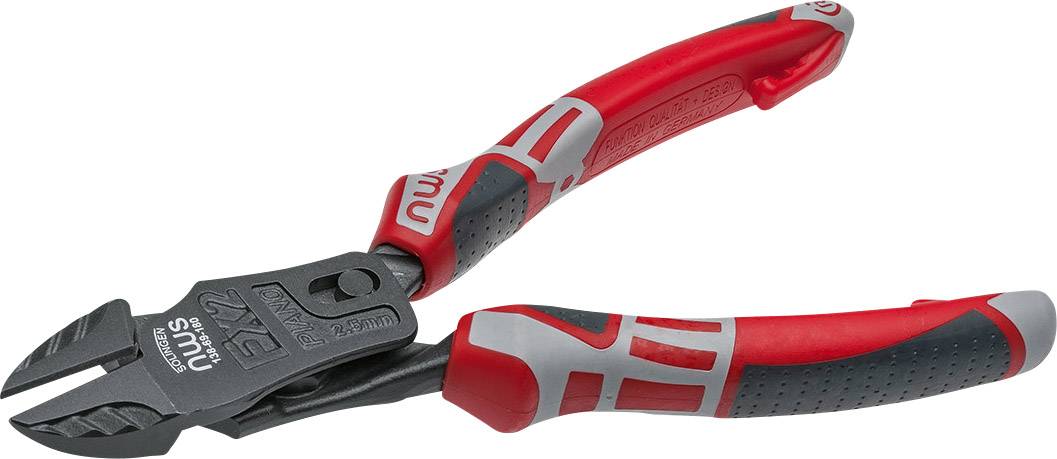 A red and grey combination pliers with ergonomic handles, suitable for cutting and gripping wires or cables.