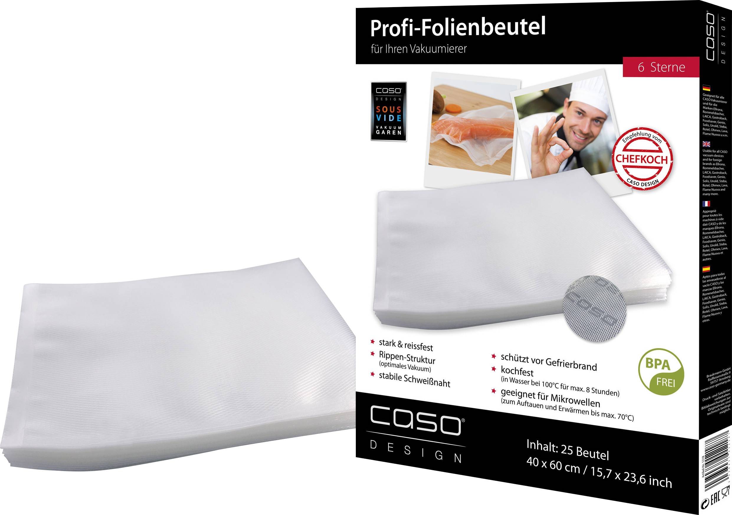 CASO 1218 1218 Vacuum seal bag (W x D) 400 mm x 600 mm