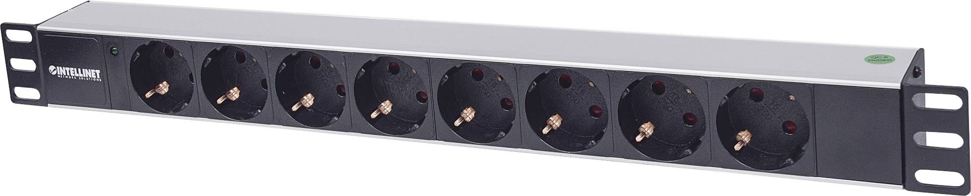 Power strip with eight Schuko sockets, mounted at the rear. Suitable for safely powering multiple devices.