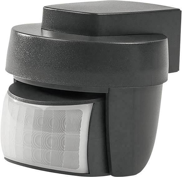 A black motion sensor with a white detection zone; used for detecting movement, often for security purposes.