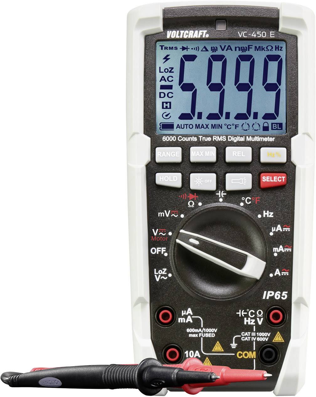 VOLTCRAFT VC-450 E Handheld multimeter Calibrated to (ISO standards) Digital Water-jet proof (IP65) CAT III 1000 V, CAT IV 600