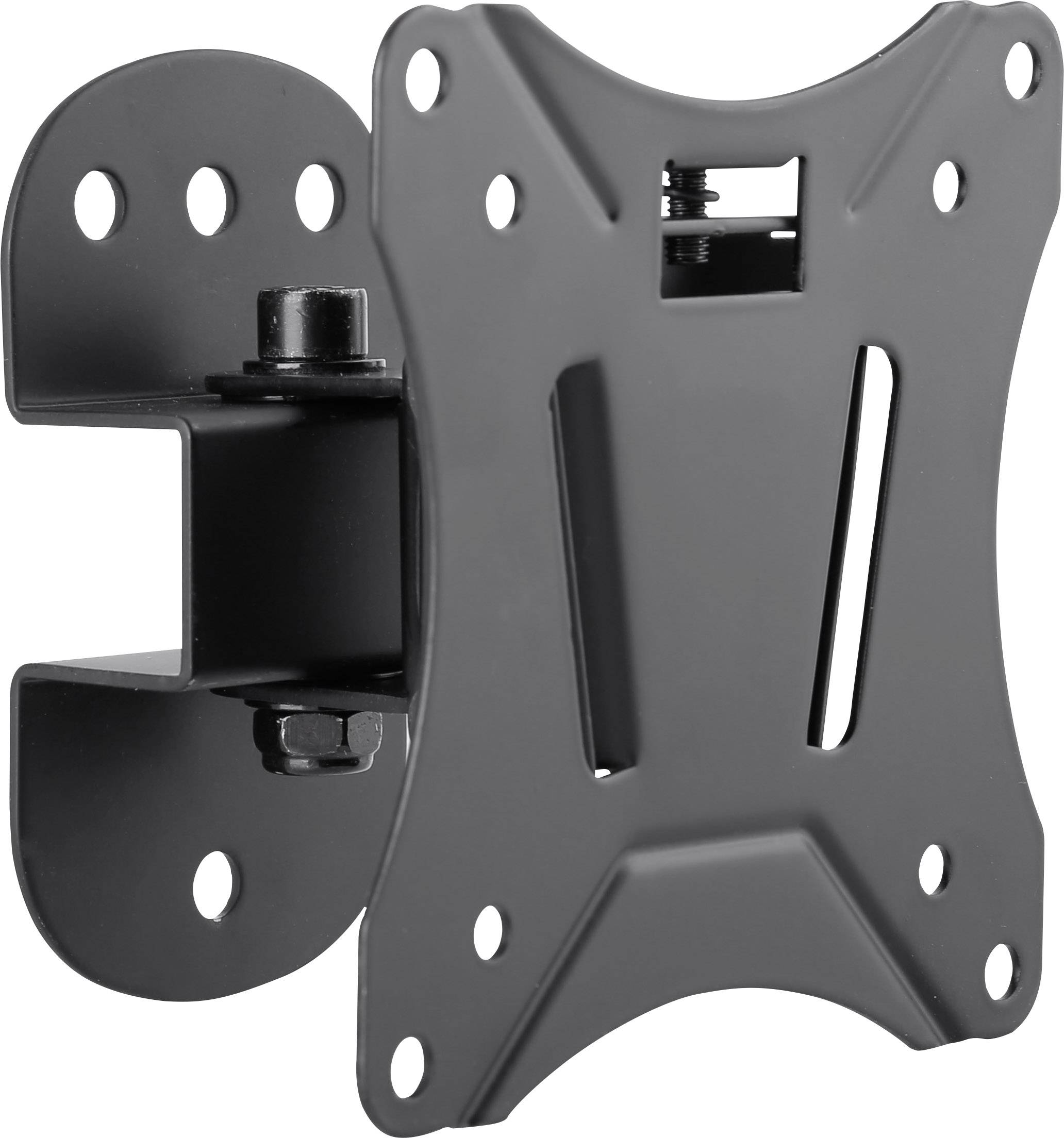 Black TV wall mount with multiple fixing holes, suitable for small to medium-sized screens.
