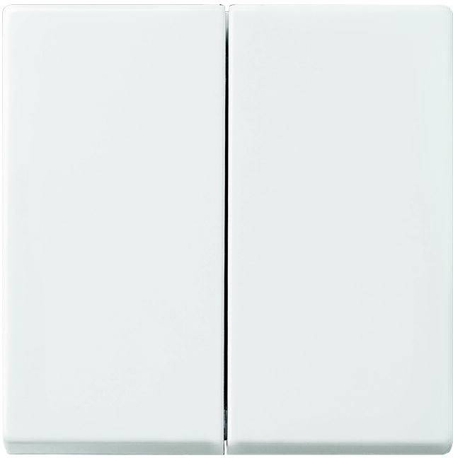 Two white light switches side by side, in the switched-off position.